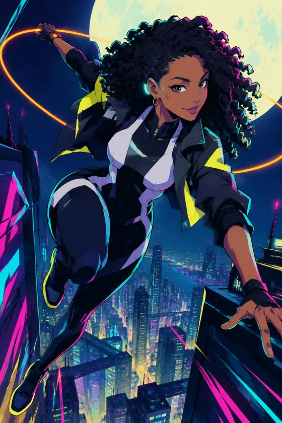 Moonlit Netrunner style, action image